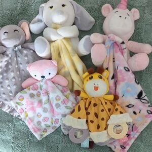 Plush Animal Security Blanket Set - Yellow, Pink, Gray